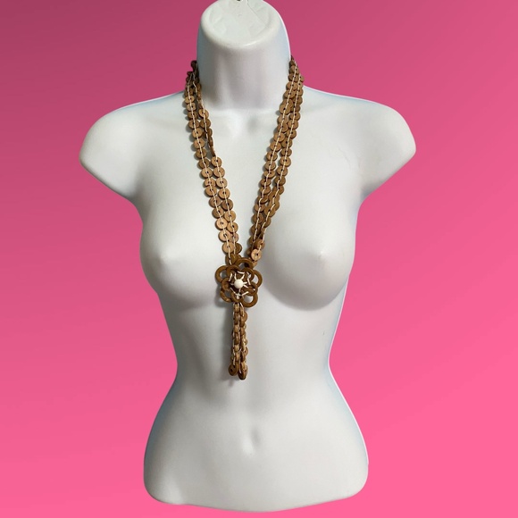 Bohemian Wood Disc Beads Artisan Made Long Statement Necklace - Picture 3 of 9